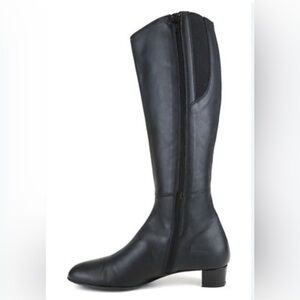 AGL Italian Knee High Black Leather Stretch Boots 37.5 Victorian Style